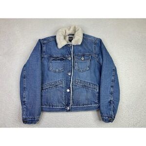 Gap Denim Jacket Womens Medium Blue Sherpa Lined Quilted Trucker Vintage Wash